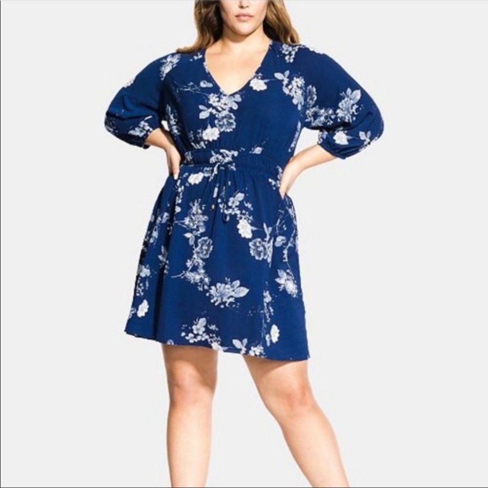 City Chic Plus Size Sapphire Floral Drawstring Tunic Dress Size Medium 18